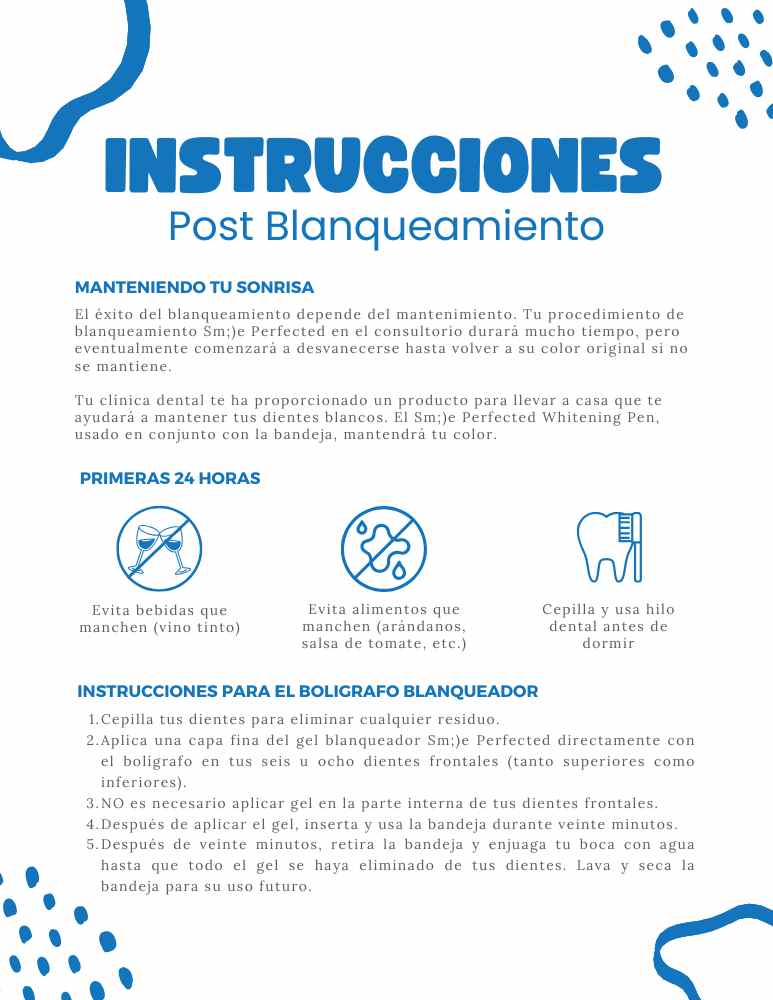 Post-Whitening Instructions (Spanish)